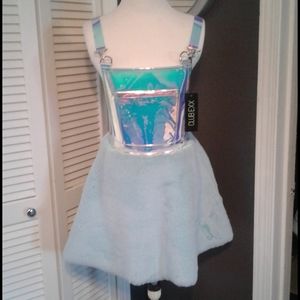 Club exx holo fur overall dress